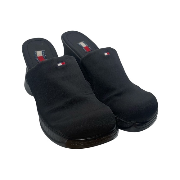 Tommy Hilfiger Women's Black Slip-On‎ Mules Size 9 US Y2K Vintage Chunky Wedges - Picture 4 of 13